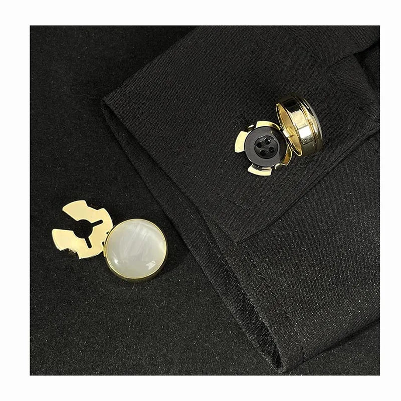 Fashion Men Gift Jewelry Ornament Garment Handmade White Black Round Crystal Gemstone Botton Box Cover Shirt Brass Cufflinks