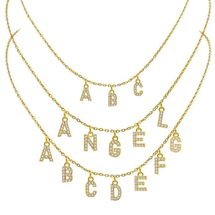 SP Custom Name Necklace DIY Stainless Steel Zircon Initial Letters Customized Name Necklace