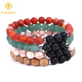 Men Jewelry Elastic Stack Matte Red Agate Wood Beaded Volcanic Rock Lava Natural Stone Bracelet
