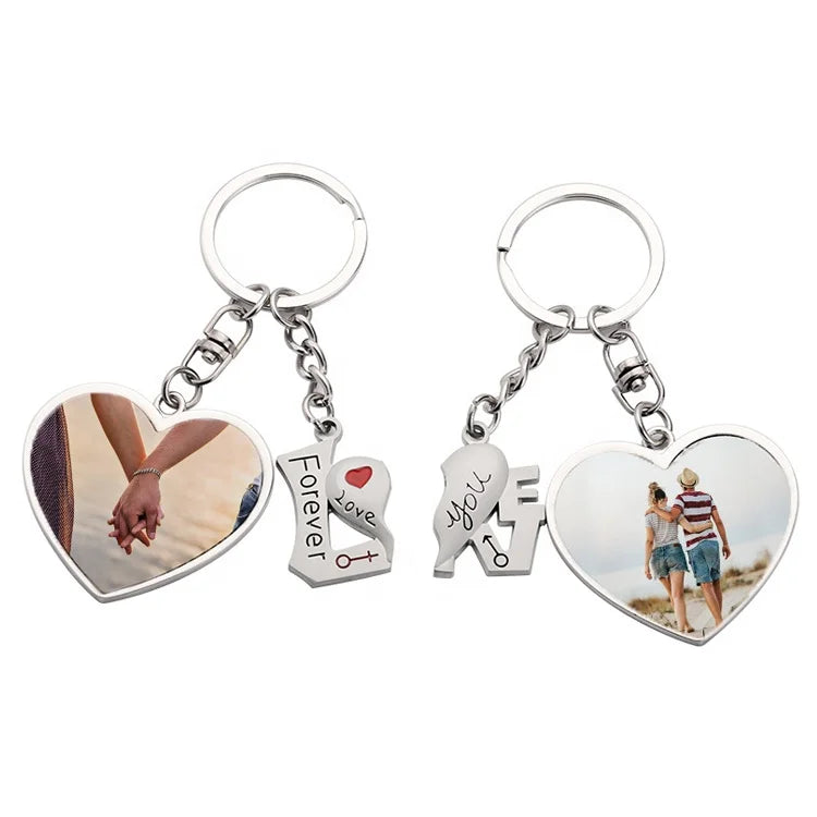 Custom Personalized Valentine's Day Gift Ideas Logo Sublimation Thermal Transfer Heart Shape Couple Keychain