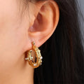 Women 18K Gold Plated Stainless Steel Pearl Zircon Earring