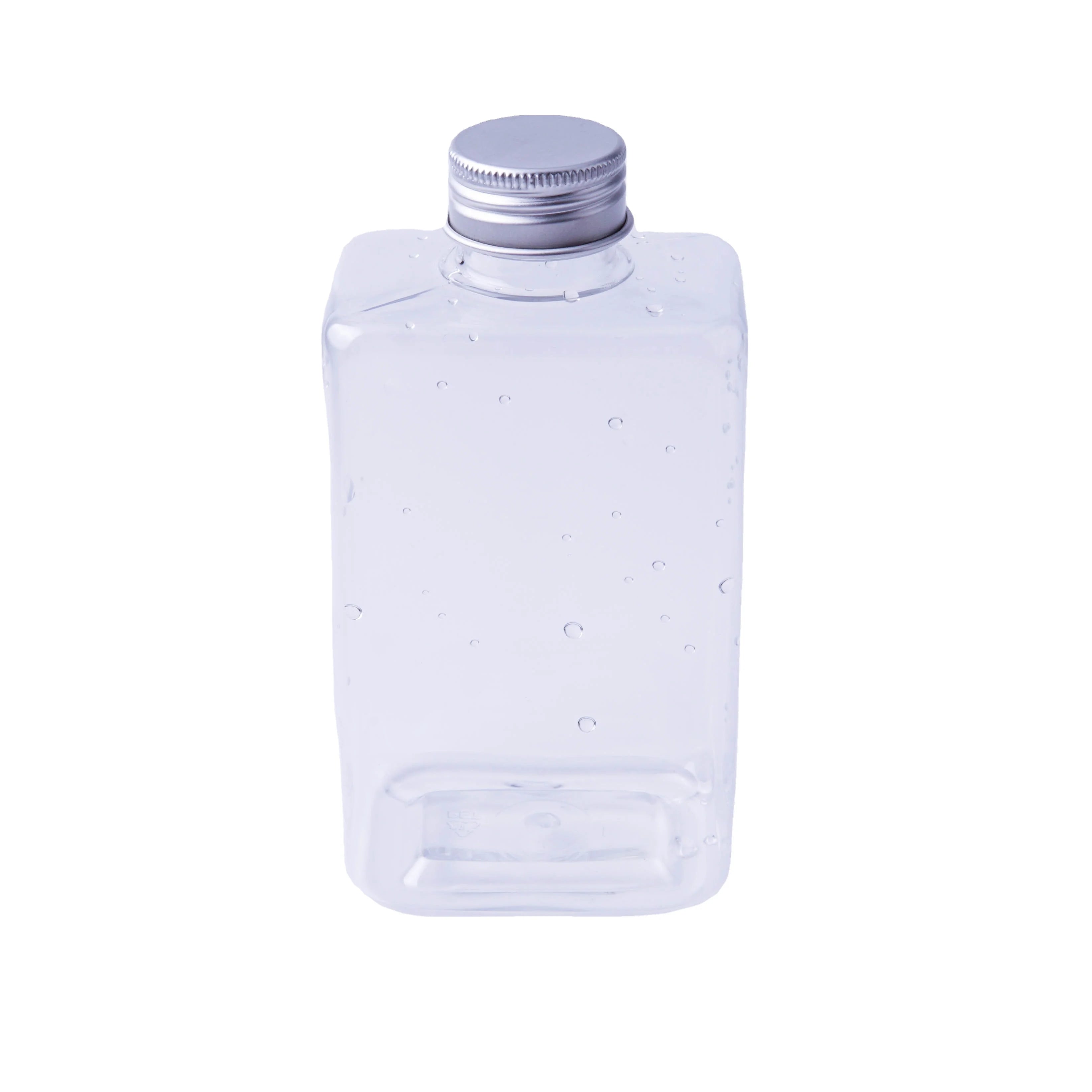 Hot Sale 300ml PET Transparent Square Flat Beverage Bottle Plastic with Aluminum Cap for Tea Juice Milk Beer