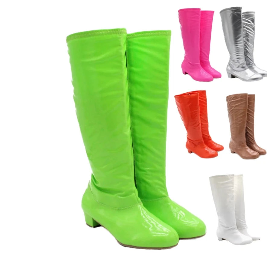 Candy Color Fashion Stretch Girls Heel Pointed Toe Boots pink Girls Kids Knee High Boots