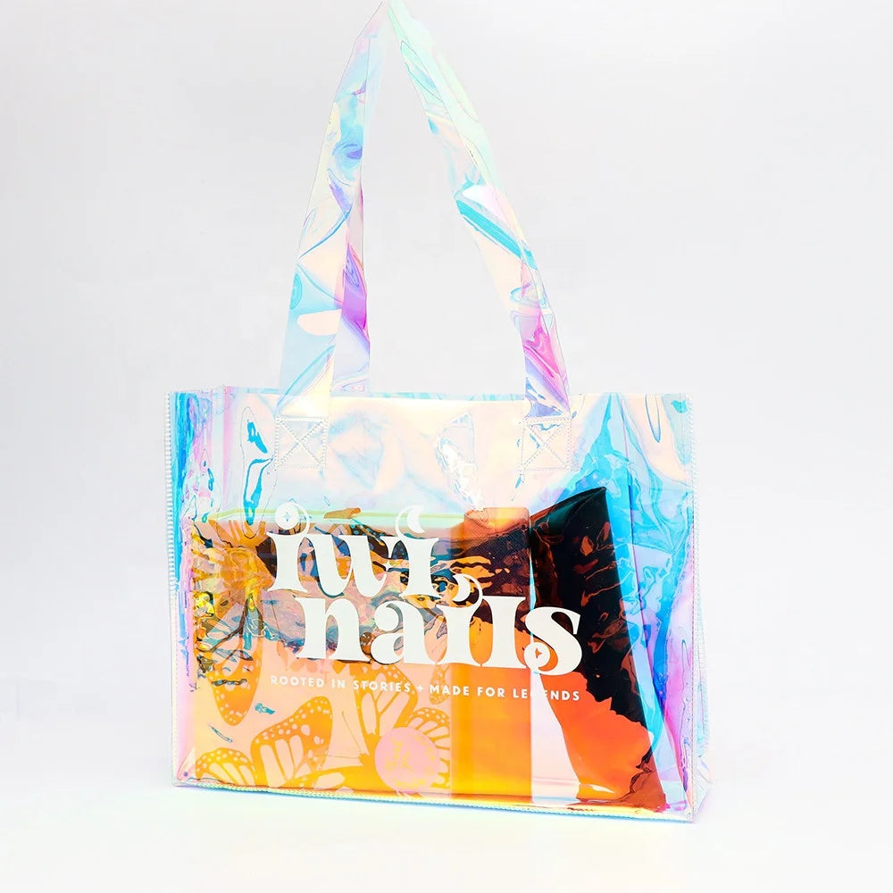 Tote Reusable Custom Tote Shopping Bags with logo Print Handled Plastic Bag Laser Promotion Beauty Bag Packaging