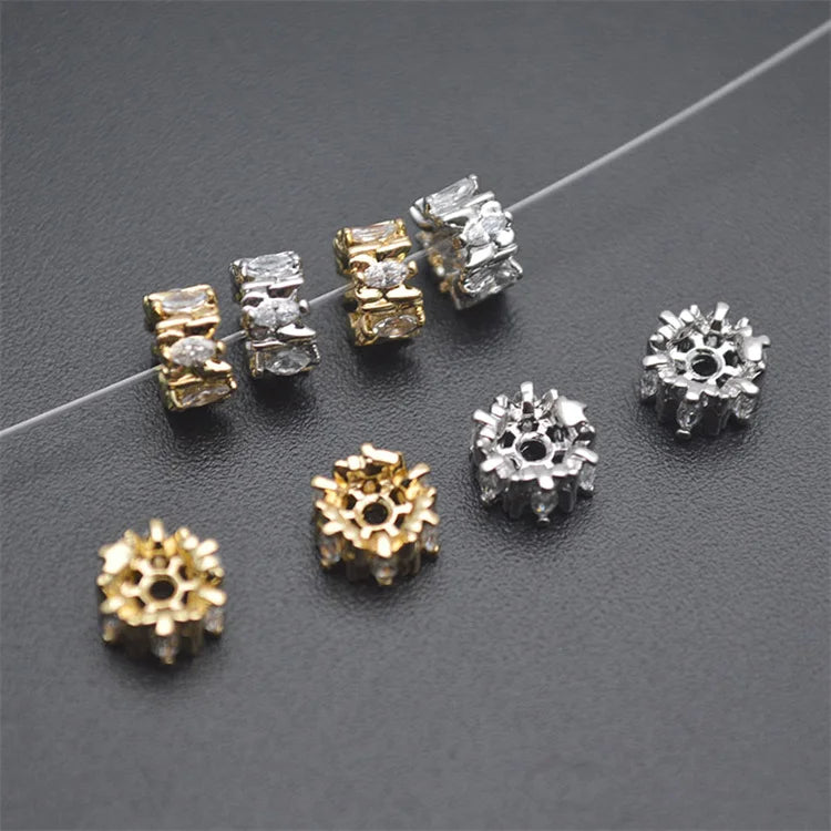 New Design Anti Fading Gold Silver Color CZ Pave Round Spacer Beads for DIY Woman Jewelry Necklace Bracelet Making