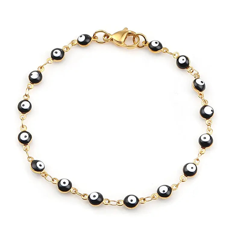 Fashion INS Style Lucky Turkish Eye Jewelry Stainless Steel Bracelets Gold Blue Red Turkish Eye Enamel Bead Bracelet for Women