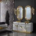 Furnistyle Customized Small Size Bathroom Cabinet Stainless Steel Sink Black Marble Top Washbasin for Hotel Dining Villa Use