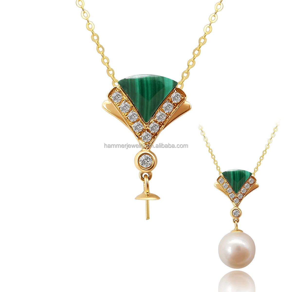 18K Real Gold Necklace Mounting for Necklace Making Diamond Malachite Mountings of Pearl Necklace Jewelry Accessory