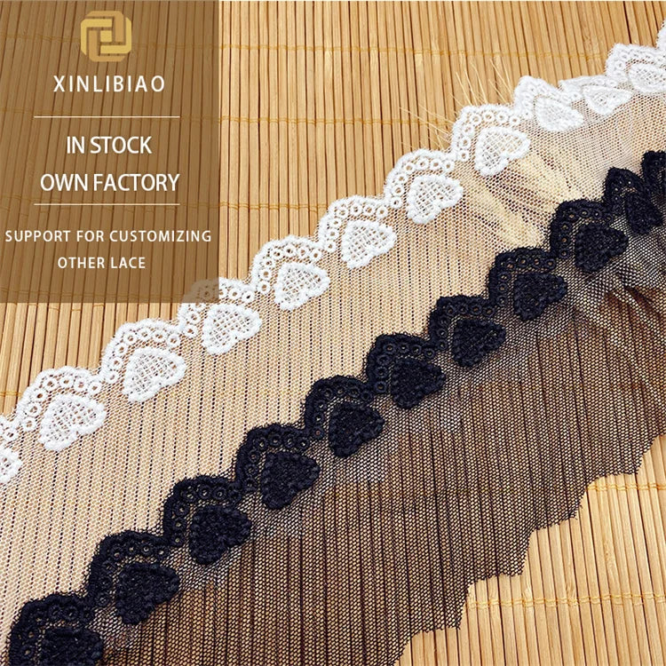 Wholesale Milk Silk Mesh Eye Lace bar Code Embroidered Peach Shape Water Soluble Lace Garment Edgingmesh Lace