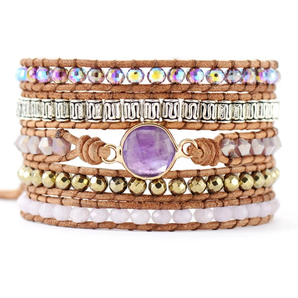 2026 Vintage Amethyst & Turquoise Center Gem Statement Bracelet Black Gun Plated Geometric Christian Wrap Jewelry for Couples