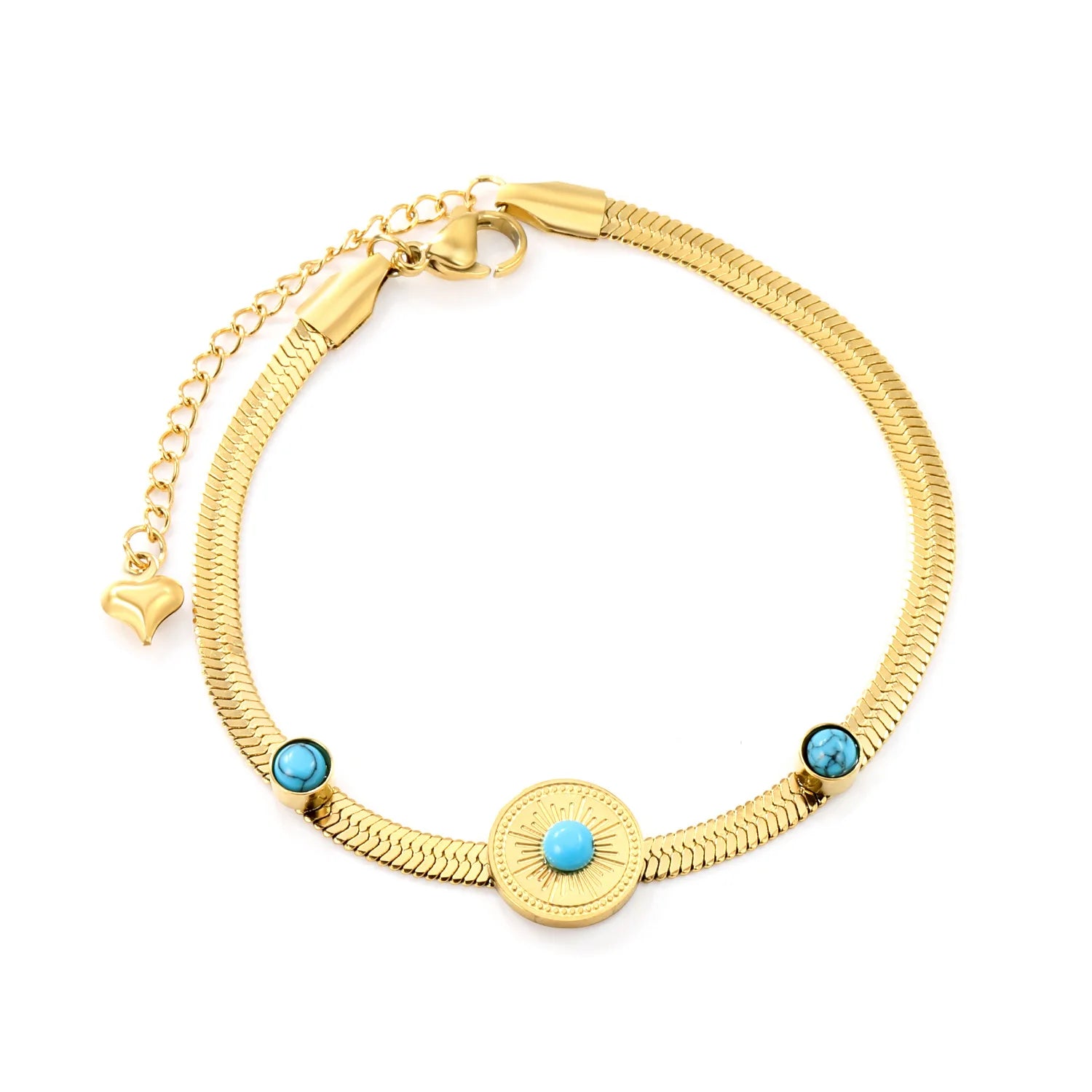 Fashion 18K Gold Plated Stainless Steel Turquoise Snake Chain Bracelet
