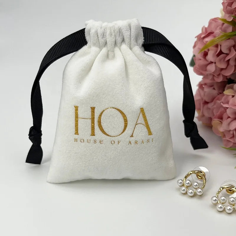 Customized logo Printing White Soft Small Velvet Packaging Bag Pouches Essential Oil Cosmetics Skin Care Dust Bag