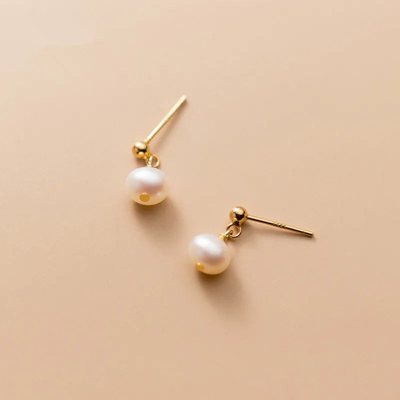 Custom 925 Sterling Silver Freshwater Baroque Pearl Pendant Earrings Mini Stud Chic Earrings for Teens Wedding Anniversary Gift