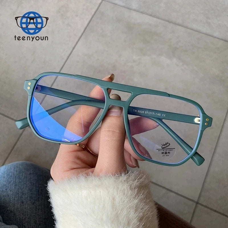 Teenyoun Fashion Square Double Bridges Women Glasses Frame Clear Retro Men Optical Anti-Blu-Ray Eyewear