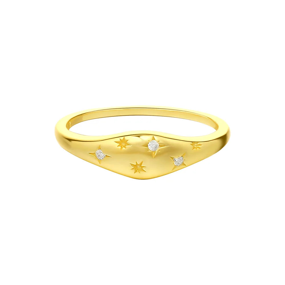 Daidan Ring Trendy Dainty Rings Zircon Starburst 18K Gold Plated Dome Silver 925 Star Ring