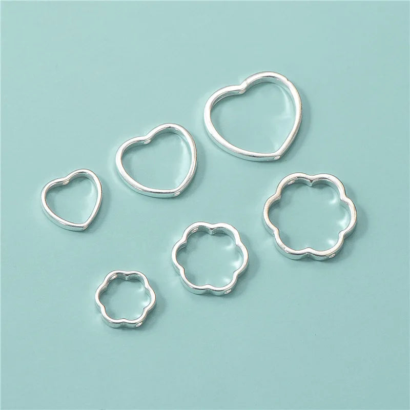 Flower Heart Shaped Pendant Blanks Bezel Solid 925 Sterling Silver Hollowed Bezel Setting Base Fit 6mm 8mm 10mm Beads