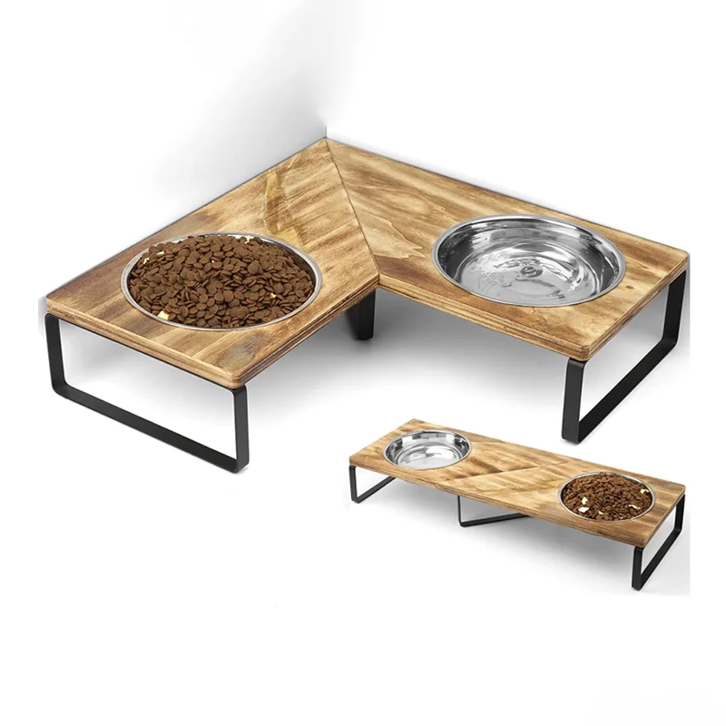 Superior Quality Double Bowl Cat Feeder Made China Bamboo Protection Automatic Feature for Cervical Vertebra Pets Wooden Frame