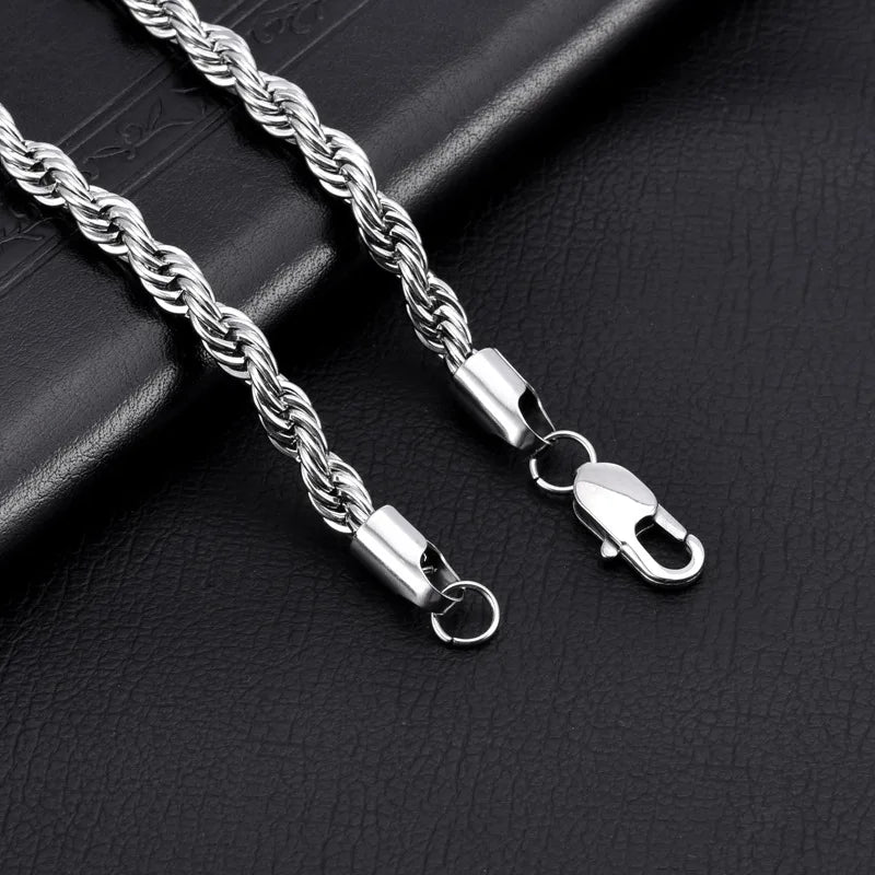 Trendy Stainless Steel Rope Chain Necklace Wholesale Waterproof Non Tarnish 3/4/5/6mm Width Rope Chain Necklace for Men Women