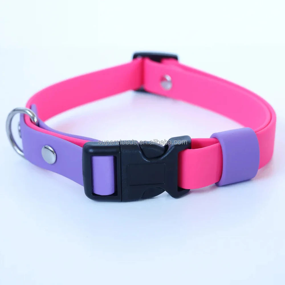 Personalized Splicing Colors Dog Collar Smooth PVC Webbing Soft Hands Touch Water-proof Collars With Quick Release Buckle