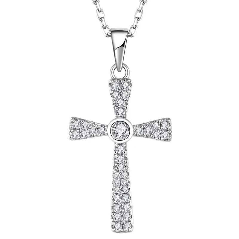 Full Iced Out Dainty Beautiful Sterling Silver Crucifex Hiphop Diamond Pave Jesus Cross Pendant Necklace Cubic Zirconia for Man