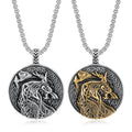 Vintage Gold Plated Men's Necklace with Wolf Head Pendant Nordic Viking Hip Hop Style Zircon Bead Chain Stainless Steel Jewelry
