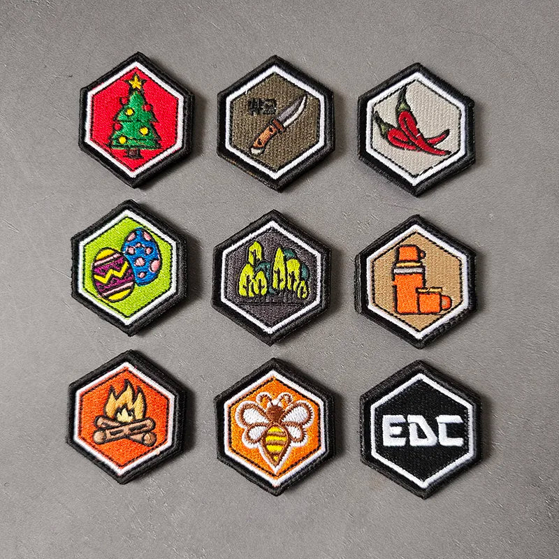 Outdoor Forest Survival Hexagon Embroidery Patch Personalized Fun Badge Hook Loop Patches 4*4.5cm