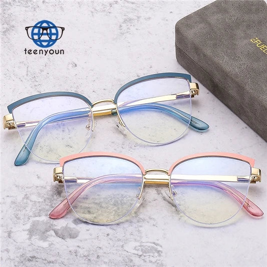 Teenyoun Wholesale Cat Eye Optical Glasses Frame for Women Retro Eyeglasses Frames Metal Anti Blue Light