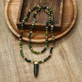 New Vintage Ethnic Jewelry 6mm Natural Stone Knotted Necklace Bullet Pendant Bohemian Necklace