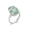 YBO Luxury Unisex Fine Jewellery Rings 925 Sterling Silver with Natural Green Amethyst Gemstone Oval Cut Diamond for Weddings