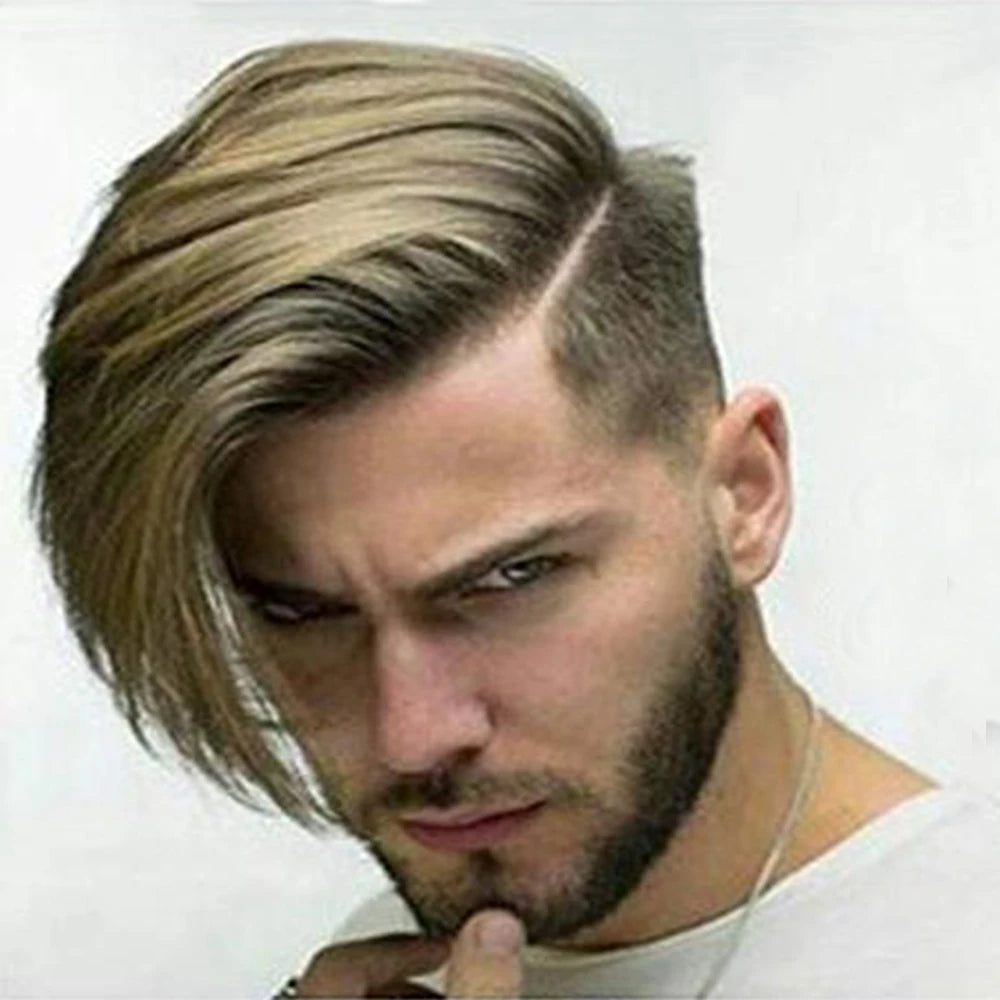 Lace Base Toupee Indian Remy Human Hair Men's Hairpieces Density 120% Pu #1820 Sides and Back Breathable Short Hair Wigs