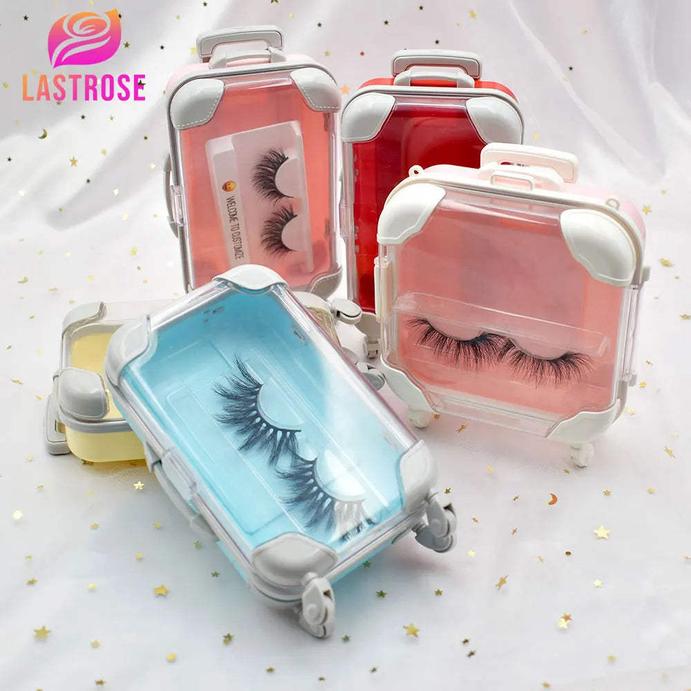 Luxury Mini Suitcase Luggage Eyelash Packaging Box Plastic Mini Suitcase  for Lipgloss Empty Lash case With OEM logo