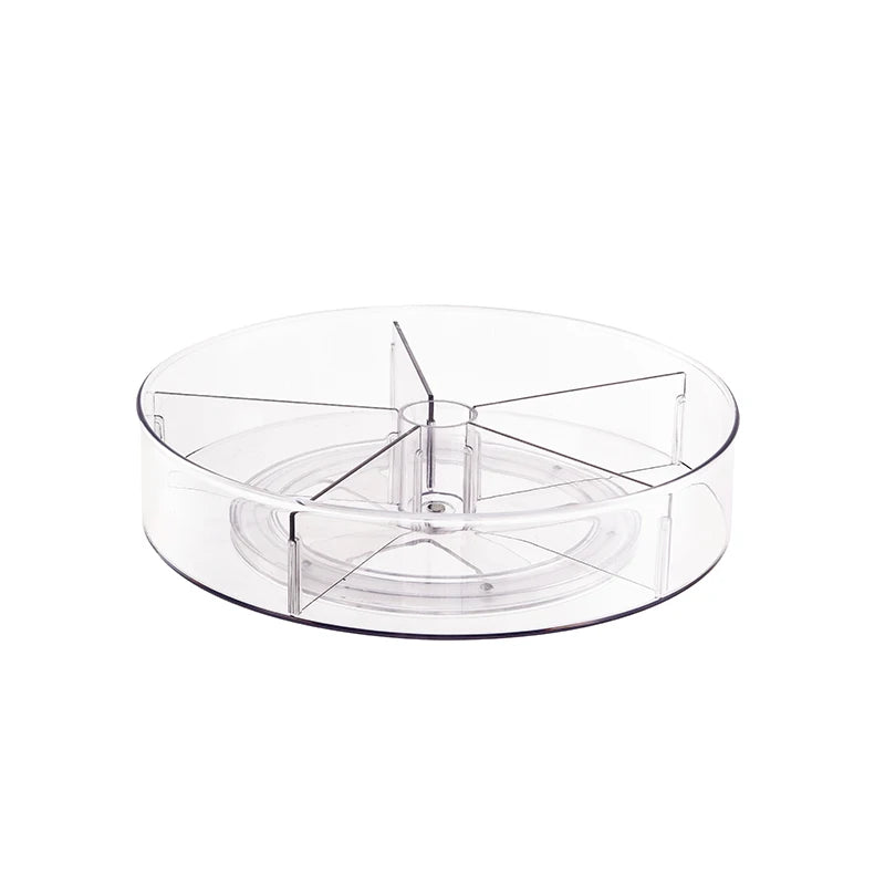 Lazy Susan Clear PET Round Plastic Food Storage Containers Bins 5 Dividers Rotating Organization for Kitchen Pantry Fridge