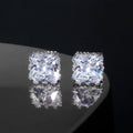 8mm Fashion Brand New Design Stunning White Gold Color Square Crown Cubic Zircon Big Stud Earrings for Women CZ Jewelry