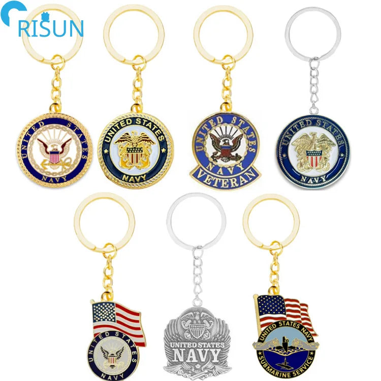 Customized Soft Hard Enamel US Flag United States Navy Veteran Keychains Keyrings Pendant Custom Navy Keychain