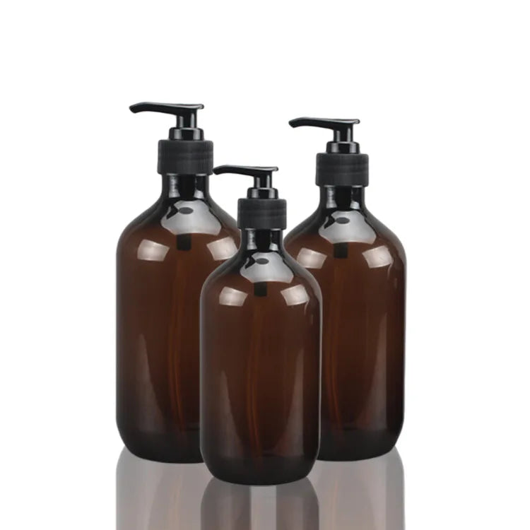 300ml Plastic Amber Shampoo Bottles with Black Pump