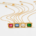 Trendy Gemstone Women Stainless Steel Pendant Necklace Birthstone Gold Plated Square Zircon Pendant Charm Jewelry Set for Gift