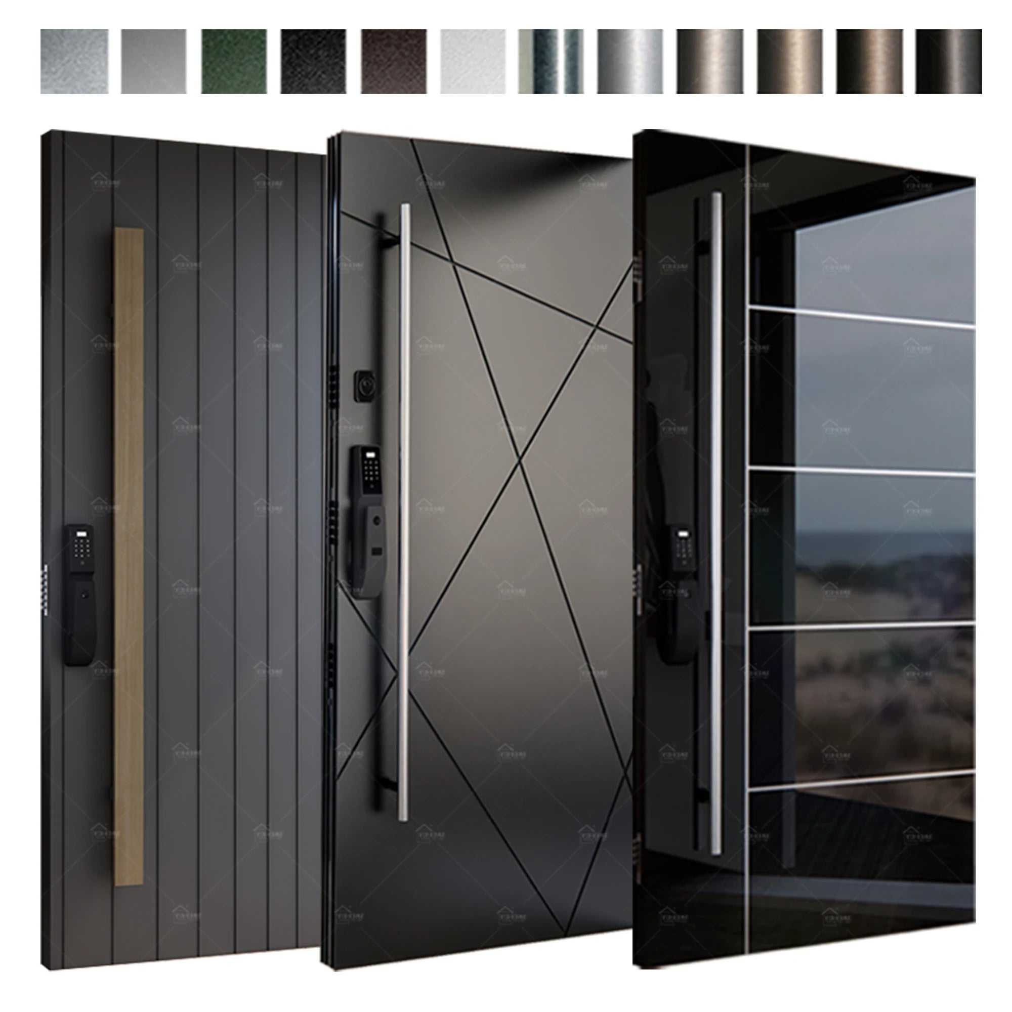 Foshan Yohome Luxury Cast Aluminum External Main Door Designs Algeria Exterior Steel Door Hotel Modern Pivot Entrance Doors