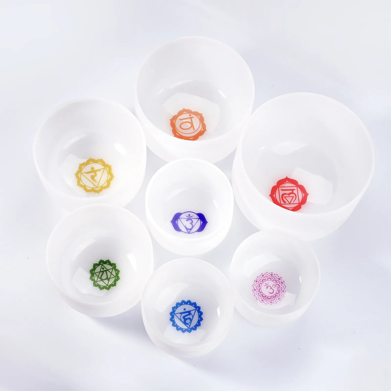 Chakra Singing Bowl Set with Quartz Crystals and Stones White Polished Sound Healing Tools for Fengshui and Home Decoration