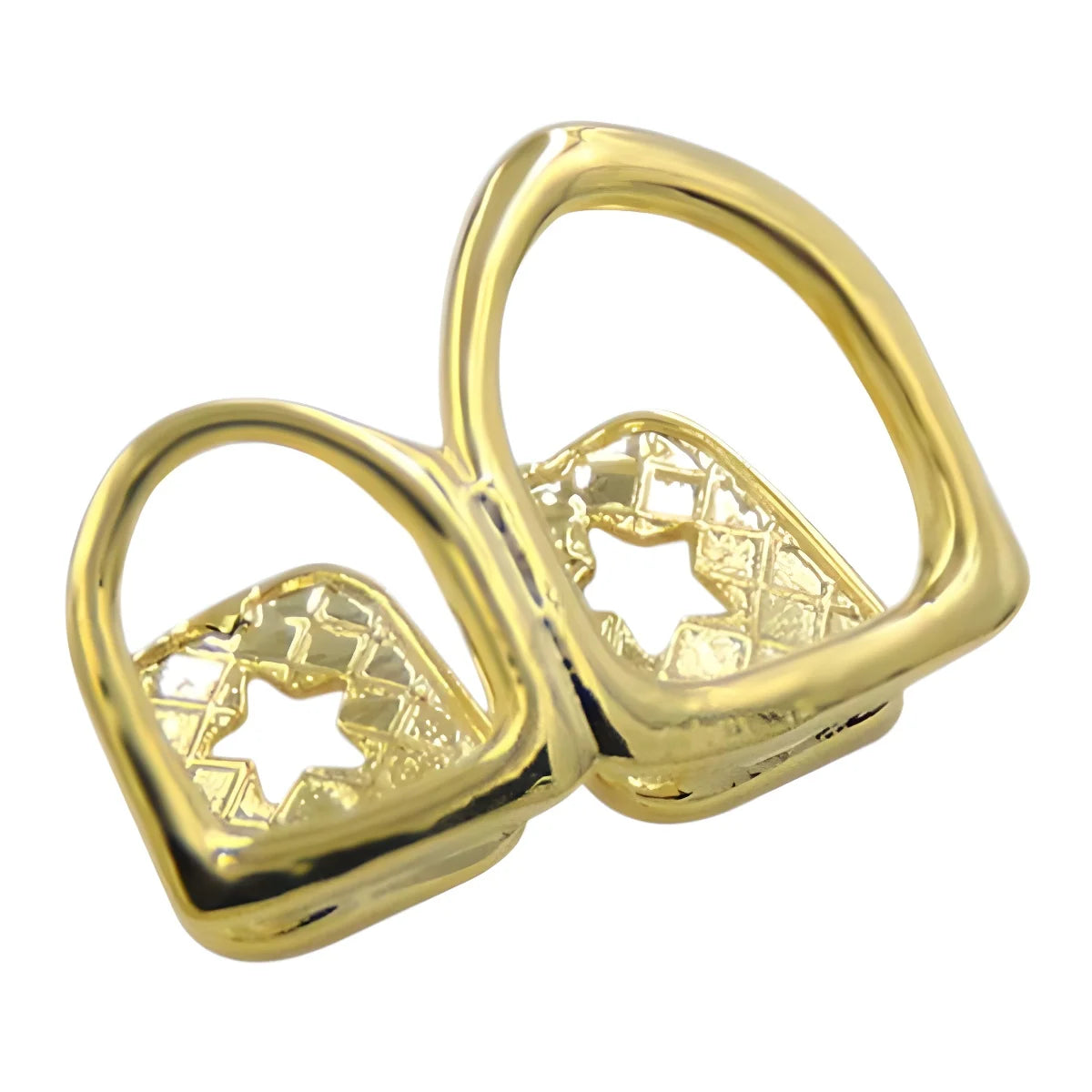 Hollow Open Face Double Tooth Yellow Gold Color Plated Top Two Right Canine Teeth Grills Caps