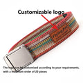 Sales Customized National Style Color Stripe Ribbon Alloy Quick Release Button Leather logo Canvas Women's Clothing Men's Belt