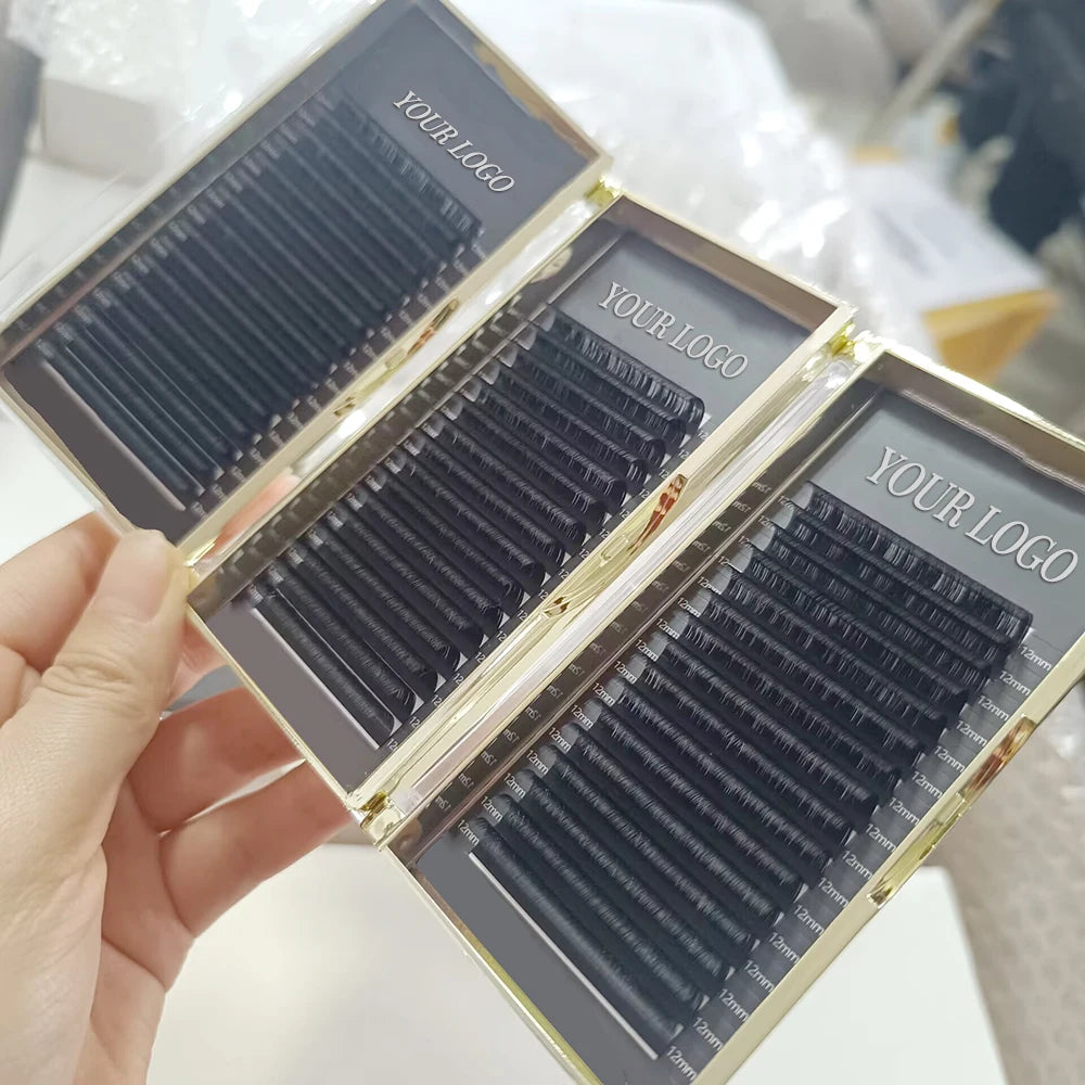 Private Label Volume Lash Extension Supplies 0.03 0.05 0.07 d Curl Faux Mink Matte Black Volume Easy Fanning Eyelash Extensions