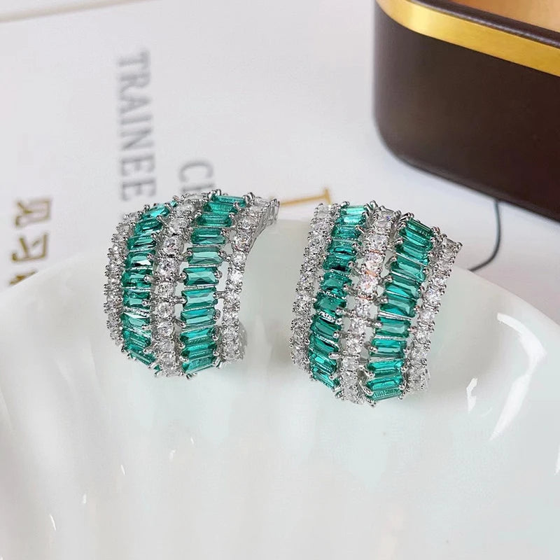 Luxury Irregular Cubic Zirconia Stud Earrings Fashion Roll Shape Design Exquisite Bride Wedding Anniversary Jewelry Big Studs