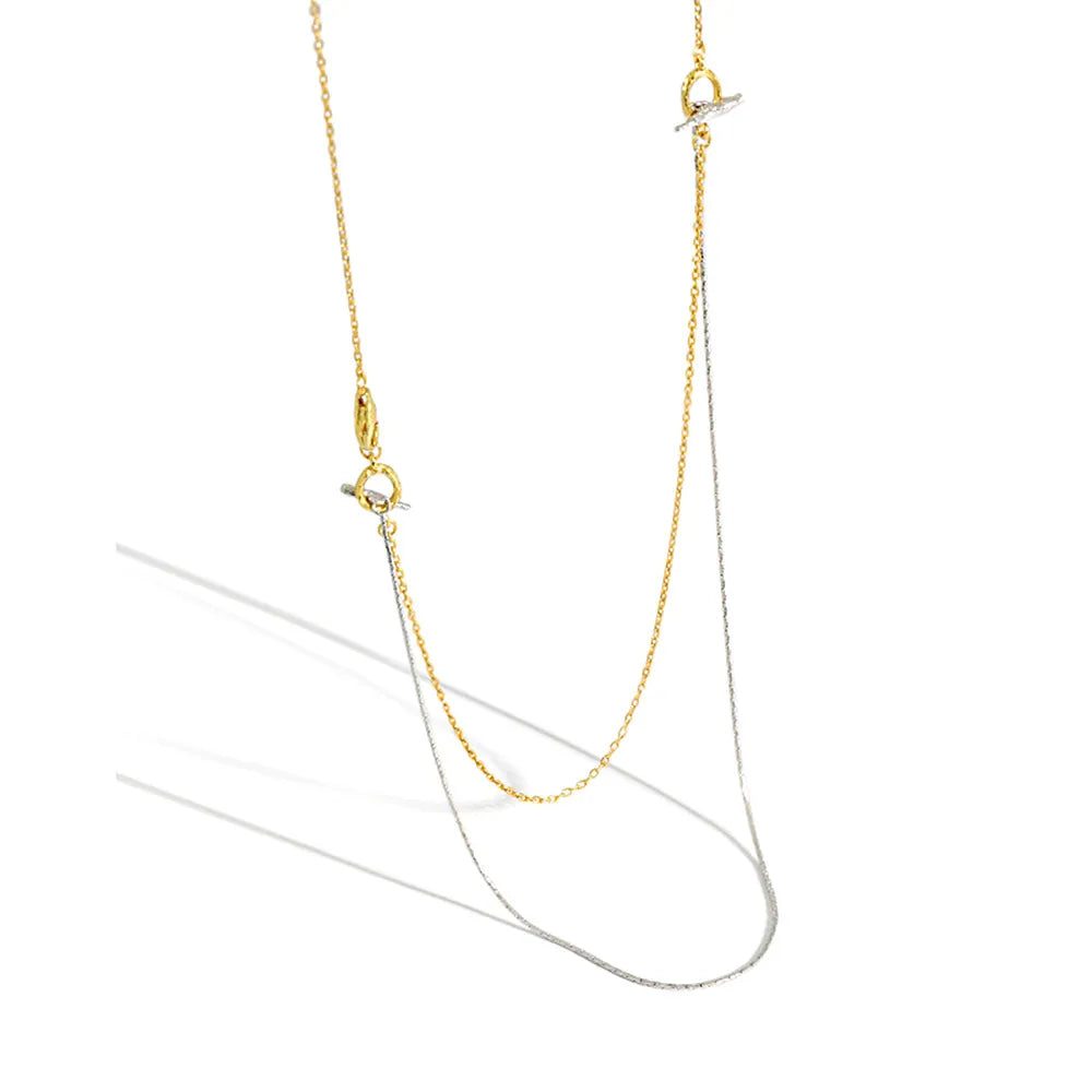 FUAMAY 925 Sterling Silver Toggle Basic Chains Necklace Double Necklace