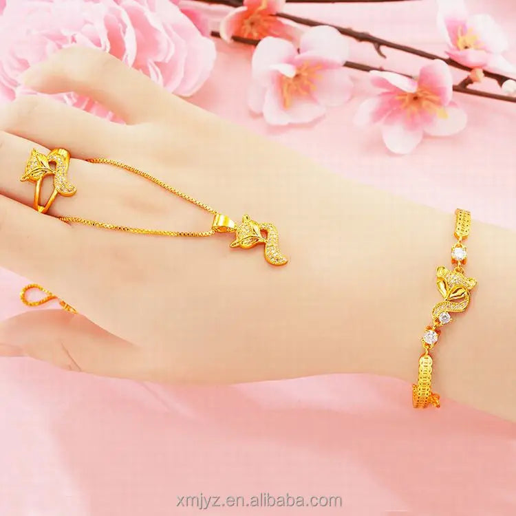 Dubai Gold Light Luxury Imitation-18K Gold Set Little Fox Fairy Ring