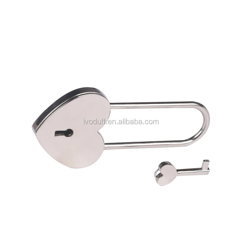 Ivoduff Metal Long love Heart Lock Silver Gold Rose Gold 45*100mm Heart Shaped Lock and Key