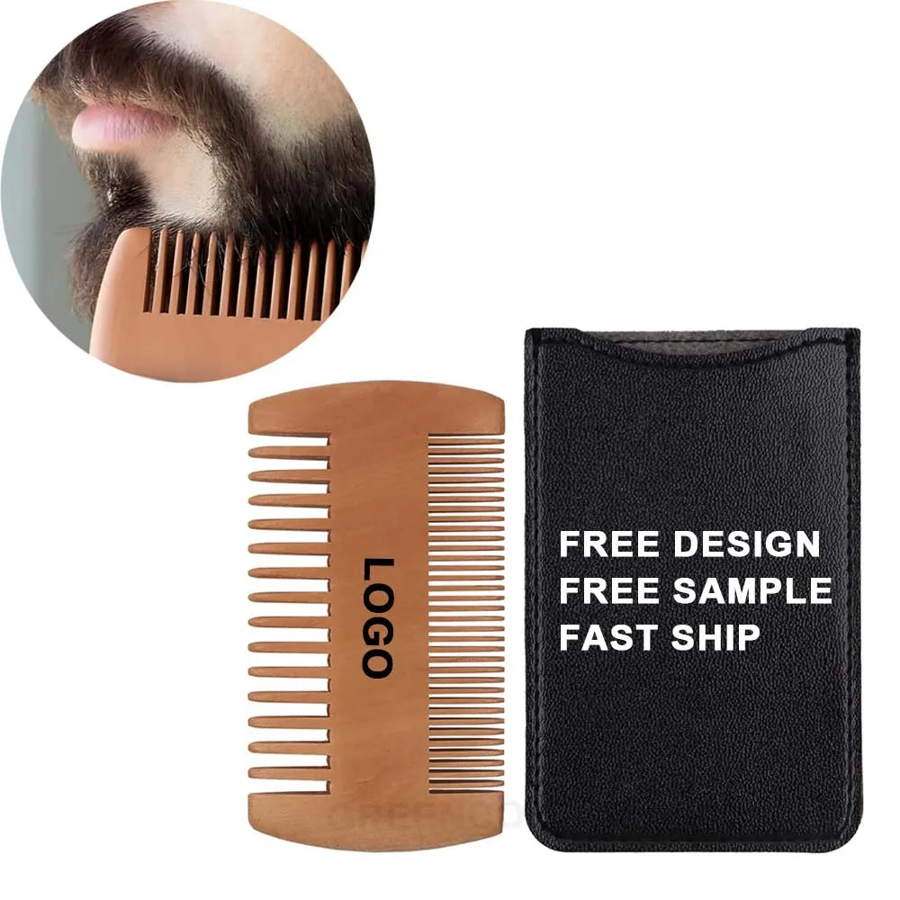 Custom Logo Beard Comb with Double-sided Teeth Made of Wood for Care