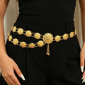 Women Belt Flower Gold Silver Bell Tassel Dance Waist Chain Ethnic Style Hollow Out Women Body Belly Chain