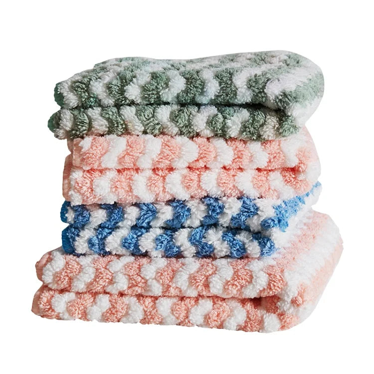 Bearfamily Ripple Pattern Towel Water Absorption Stain Removing Micro Fiber Cleaning Cloth