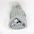 MIO Women Winter Elastic Beanie Hat Satin Lined Removable Faux Fur Pom Pom for Women Warm Knitted Cuffed Beanie Keep Hairstyle