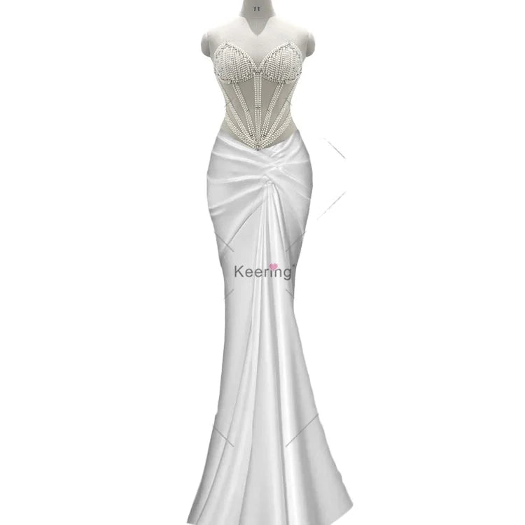 Customization Unique Design Front Panel Keering Pearls Bodice Applique for Dress MegaBDM